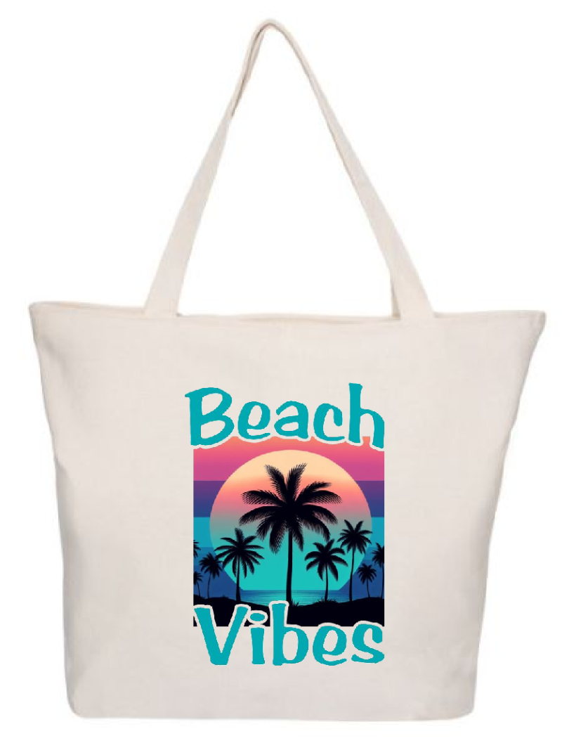 Beach Vibes Zippered Tote Bag