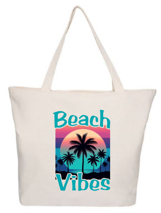 Beach Vibes Zippered Tote Bag